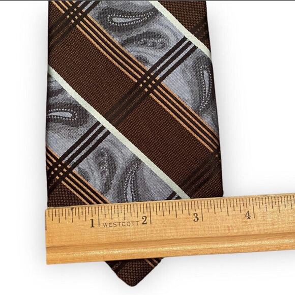 Robert Graham Quirky Silk Tie Chunky Wide Paisley Regimental Stripe Brown Purple - Picture 7 of 8